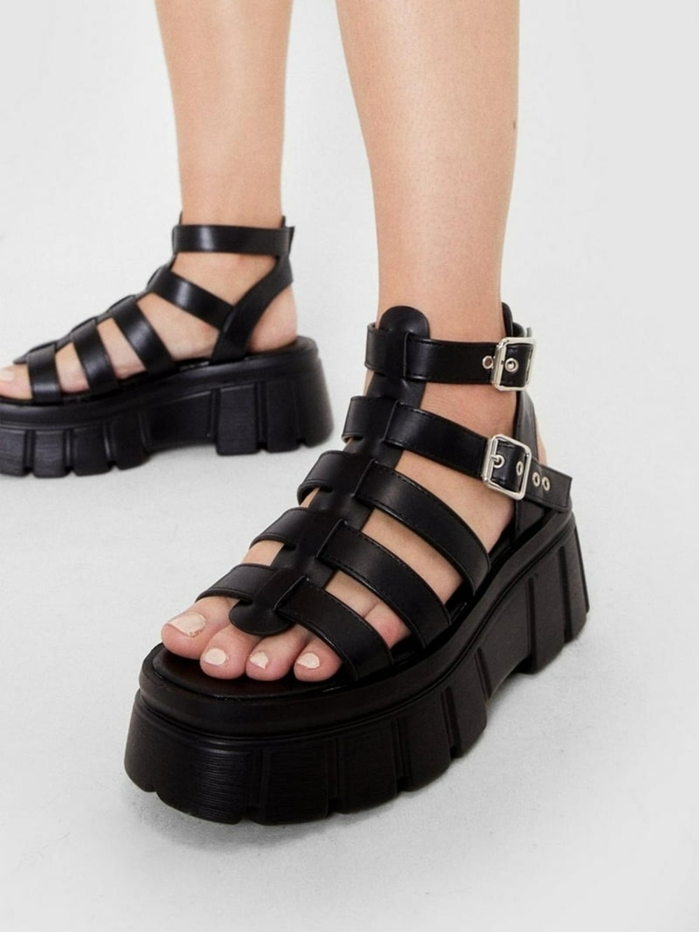 Chunky Black Lightweight Platform Gladiator Sandals